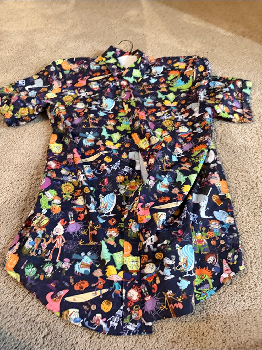 RSVLTS Black Novelty Halloween Cartoon Print Short Sleeve Button-Down Shirt